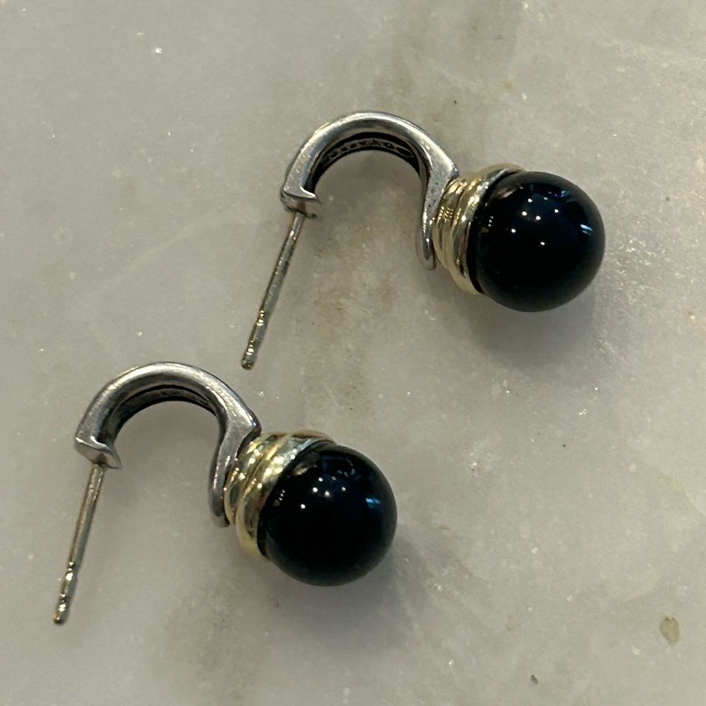 David Yurman 14k Gold and Sterling Silver Onyx Drop Earrings